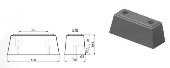 RUBBER BUFFER 150x60x59,5MM